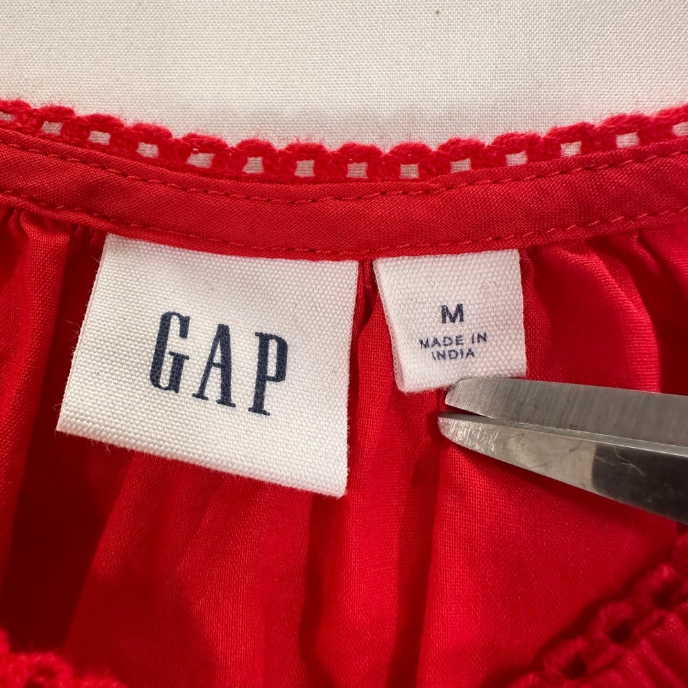 Gap Pintuck Crochet Lace Trim Cami Tank Top Women Size M Red Cotton Boho Summer - Picture 3 of 6